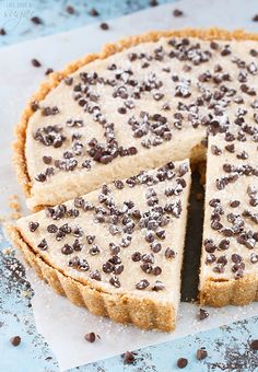 there is a pie with chocolate chips on it