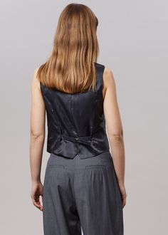 Gelso Waistcoat - Dark Grey Melange – The Frankie Shop Fitted Waistcoat, Paris Store, Denim Suit, The Frankie Shop, Suiting Fabric, Frankie Shop, Paris Woman, Leather Texture, Swimwear Accessories