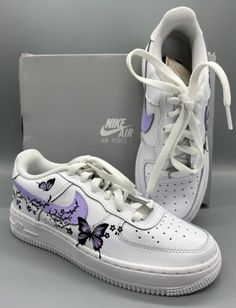 (eBay) Find many great new & used options and get the best deals for CUSTOM! NIKE White Purple Butterflies YOUTHS US 4.5, UK 4 DH2920 111 at the best online prices at eBay! Free shipping for many products! Sporty Low-top Sneakers Gift, White Low-top Sneakers As Gift, White Sporty Sneakers, Birthday Shoes, Modest Casual, Modest Casual Outfits, Custom Nike, Custom Nikes, Purple Butterfly