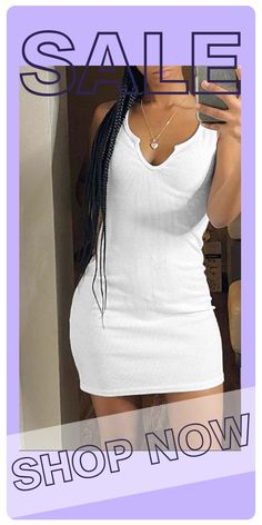 White Sexy Casual Solid Basic V Neck Vest Dress Dresses 21 Outfits, V Neck Vest, Dress Sleeve Styles, Hip Dress, White Casual, Wholesale Fashion, Vest Dress, Shoulder Sleeve, Dresses Online