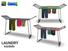 three different types of clothes drying on an ironing board, with the words laundry kardo