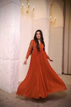 Anarkali suit usa /rust orange anarkali kurta full sleeve  / Indian dress with ful sleeve /embroidered anarkali/Indian dresses /mehendi outfit anarkali dress / orange designer anarkali         Looking for a perfect indian dress/anarkali/suit sets that are trendy, unique and easy to carry !! yess, You are at the right place. we carry such versatile pieces of anarkalis and suit sets, kurtas that really let you stand out in any occassion !!      featuring this beautiful georgette anarkali in beautiful rust orange that has heavy gear and the simple multi thread hand  embroidery at the body and sleeves  as shown with full  sleeve  !! A very classy, beautiful yet unique look makes your occasion so Perfect !! it comes with matching georgette dupatta !!Ready to ship in USA !! can be customized in Designer Long Sleeve Anarkali Set With Resham Embroidery, Festive Kurta With Sheer Dupatta And Long Sleeves, Festival Kurta With Sheer Dupatta And Long Sleeves, Festival Long Sleeve Kurta With Sheer Dupatta, Semi-stitched Long Sleeve Anarkali Set For Diwali, Diwali Long Sleeve Semi-stitched Anarkali Set, Diwali Semi-stitched Long Sleeve Anarkali Set, Eid Anarkali Set With Long Sleeves, Navratri Long Sleeve Salwar Kameez With Sheer Dupatta