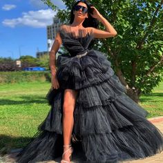 Black Puffy Tulle Dress Hi Low Prom Party Dresses коктейльные платья vestidos Lush Tutu High Slit Dona Matoshi, Black Tulle Dress, Anniversary Dress, African Party Dresses, Evening Wear Dresses, Off Shoulder Evening Dress, Black Evening Dress, Yule Ball, Tulle Ball Gown