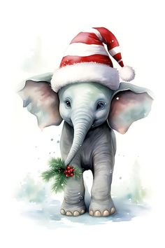 an elephant with a santa hat on its head