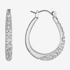 Set ablaze by light-catching crystals, these silver-tone hoop earrings by Liz Claiborne are a must-have for any glamorous occasion.Metal: Silver-tone metalStones: Clear crystalsDimensions: 1.25 inchJewelry photos are enlarged to show detail.Features: HypoallergenicEarring Back: PostEarrings Style: Hoop EarringsCountry of Origin: Imported Silver Hoop Crystal Earrings For Anniversary, Crystal Hoop Earrings For Anniversary, Nickel-free Hoop Crystal Earrings, Silver Hoop Crystal Earrings With Sparkling Stones, Silver Crystal Small Hoop Earrings, Modern Hoop Earrings With Sparkling Stones, Silver Crystal Hoop Earrings With Diamond Accents, Silver Crystal Hoop Earrings For Pierced Ears, Modern Silver Hoop Earrings With Diamond Accents