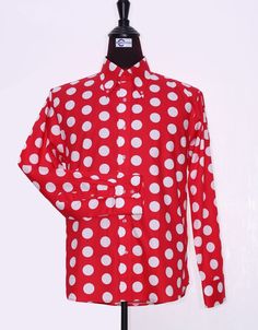 Mod shirt | large white dot in red polka dot shirt for men 60s mod Material: 100% cotton Color: White dot in red Pattern: Polka dot Collar length: 4 Inches Sleeve: long 2 button Notch cuff Dart at the back Double stitching 1960s vintage style shirt Brilliant tailored fitted Men's shirt. Fabric 100% cotton N.B = only shirt not including cuff-link, necktie and pin hand wash & machine wash only 1 week dispatch time hand wash & machine wash only Polka Dot Cotton Shirt With Button Closure, Cotton Polka Dot Shirt With Button Closure, Polka Dot Cotton Shirt For Spring, Spring Cotton Polka Dot Shirt, Spring Polka Dot Cotton Shirt, Collared Cotton Polka Dot Tops, Collared Polka Dot Cotton Top, Polka Dot Collared Cotton Top, Polka Dot Cotton Collared Top