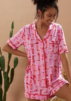 Pink Cowgirl Boots, The Maxx, Silk Pjs, Cute Pjs, Cute Pajama Sets, Pink Cowgirl, Cute Pajamas, Satin Pajamas, Print Pajamas