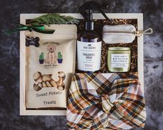 the gift box contains an assortment of products