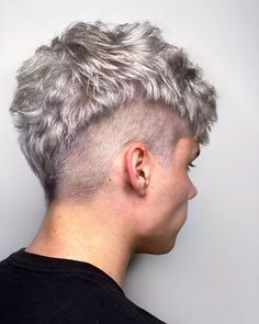 Short Silver Hair Men, Short Back And Sides Men Long Top, Alternative Haircuts Men, Alt Mens Haircut, Short On The Sides Long On Top Hair Men, Short Sides Long Top Hair Men, Trans Man Haircut, V Shaped Haircut, Mohawk Hairstyles Men