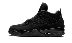 The Air Jordan 4 “Black Cat 2020” marks only the second release of the highly versatile colorway inspired by one of Michael Jordan’s many nicknames.  The first version of the model was released back in Spring 2006 and is lauded by sneaker collectors and fans as one of the greatest non-original colorways of the Air Jordan 4.  The upper of the “Black Cat” Jordan 4 features a matte black nubuck finish.  The netting found on the model’s mid-panel and throat follows suit in with a stealthy appearance Air Jordan 4 Black Cat, Black Cat 4s, Jordan 4 Black, Jordan Model, Nike Dunk High, Jordan 4 Retro, Air Jordan 4, Nike Shox, Air Jordan 4 Retro