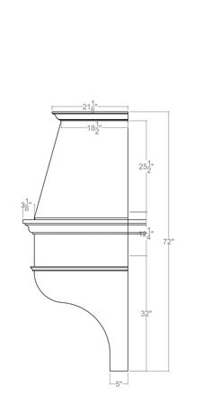 an architectural drawing of the corner section of a building with measurements for the top and bottom