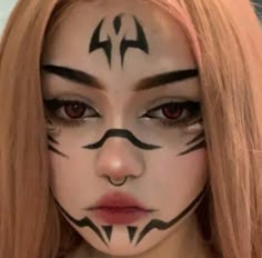 Halloween Women Face Paint, Cute Halloween Face Paint For Women, Gojo Makeup Look, Sukuna Make-up, Face Paint Halloween Women, Cosplay Facil, Sukuna Makeup, Teknik Makeup