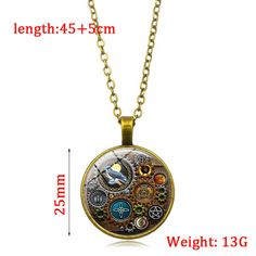 Introducing the Popular Steampunk Mechanical Time Stone Necklace! This fashion-forward statement piece is perfect for steampunk lovers, cosplayers, and industrial enthusiasts Its unique design features intricate Gear-like mechanisms, metallic accents, and beautiful Time Stones for a stylish impact. The necklace is constructed with an adjustable chain for a comfortable fit, while the Time Stones add a touch of personality. Whether for special occasions, costume events, or everyday looks, this Vic Vintage Alloy Necklaces, Steampunk Style Metal Necklace With Adjustable Chain, Steampunk Metal Necklace With Adjustable Chain, Steampunk Necklace With Adjustable Metal Chain, Handmade Steampunk Metal Necklace, Steampunk Silver Metal Necklaces, Silver Steampunk Metal Necklace, Steampunk Metal Jewelry With Round Pendant, Steampunk Metal Pendant Jewelry