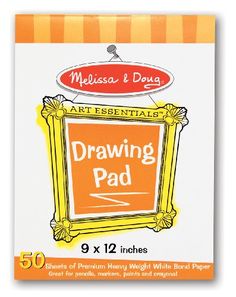 an orange and white drawing pad with the words drawing pad written on it's front