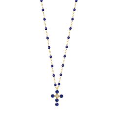 Gigi Clozeau - Pearled Cross Diamond Necklace, Lapis, Yellow Gold, 16.5 Elegant Blue Necklace With Satellite Chain, Elegant Blue Necklace With Chain, Elegant Lapis Lazuli Necklace With Adjustable Chain, Luxury Gold Necklace With Lapis Lazuli, Tassel Necklace, Or Rose, Diamond Necklace, Chain Necklace, Yellow Gold