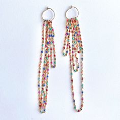 Authentic Cloverpost Earrings, Purchased At Anthropologie For $110. Length Is Adjustable By Looping The Chain Around The Hoops. Never Worn. Nickel-free Rainbow Jewelry For Party, Rainbow Drop Earrings For Party, Multicolor Pierced Earrings For Party, Rainbow Party Jewelry With Dangling Beads, Nickel-free Multicolor Earrings For Party, Multicolor Nickel-free Earrings For Party, Rainbow Dangling Beads Earrings For Party, Multicolor Dangle Linear Earrings, Multicolor Single Dangle Earring