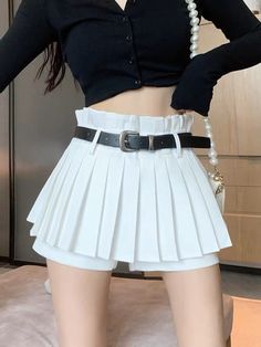 Belt Mini Skirt, Pleated Miniskirt, Belted Mini Skirt, Pleated Mini Skirt, Types Of Skirts, White Skirts, Waist Belt, Skirt Length, Pretty Outfits