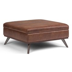 Distressed Saddle Brown Faux Distressed Leather | Owen XL Square Storage Ottoman Modern Square Coffee Table, Large Square Coffee Table, Storage Ottoman Coffee Table, Coffee Table Storage, Lift Coffee Table, Square Storage Ottoman, Leather Storage Ottoman, Leather Storage, Ottoman Coffee