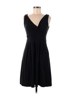 Lands' End Cocktail Dress Size: Small Black Dresses - used. 58% COTTON, 38% RAYON, 4% SPANDEX, A-Line, V Neck, Solid, calf length, Sleeveless | Lands' End Cocktail Dress - A-Line: Black Solid Dresses - Used - Size Small Black Cotton Dress For Formal Occasions, Casual Cotton Evening Dress, Formal Black Cotton Dress, Formal V-neck Cotton Midi Dress, Formal Cotton V-neck Midi Dress, Black Cotton Evening Dress, Black Fitted Cotton Sleeveless Dress, Small Black Dress, Black Cocktail