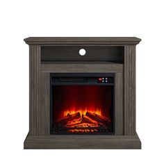 an electric fireplace with the fire burning in it