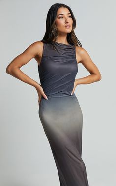 Tassa Midi Dress - High Neck Slip Mesh Ombre Dress in Stormy Ombre Fashion Queen, Ombre Design, Ombre Dress, Sleeveless Midi Dress, Midi Length Dress, Midi Dress Sleeveless, High Neckline, Easy Wear, Hot Summer