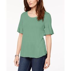 Elbow-Length Bell Sleeves Add A Fun Touch To This Scoop-Neck Sweater From Style & Co. Approx. Model Measurements: Height: 5'10"; Bust: 35-1/2"; Waist: 27"; Hips: 35" Hits At Hip Due To Generous Sizing, We Suggest Sizing Down For The Perfect Fit Scoop Neckline Elbow Sleeves; Flared Cuffs Viscose Machine Washable Imported Scoop Neck Spring Workwear Top, Scoop Neck Tops For Spring Workwear, Chic Green Scoop Neck Top, Hot Sweater, Woven Sweater, Poncho Style, Bell Sleeve Sweater, White Halter Maxi Dress, Style Cardigan