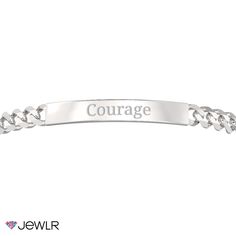 This classic engravable ID bracelet is the perfect gift for yourself or your loved one. Engrave the front with a name or a special date and add a meaningful message to the back. Handcrafted in sterling silver, this 8" men's bracelet features a figaro-link chain secured with a lobster clasp for just the right fit. Classic Personalized Bracelets For Promise, Classic Engraved Bracelets For Promise, Classic Engraved Promise Bracelets, Classic Name Bracelet With Engraved Text As Gift, Classic Engraved Name Bracelet Gift, Classic Engraved Sterling Silver Bracelet For Anniversary, Classic Nameplate Bracelet With Custom Name, Classic White Gold Name Bracelet With Engraving Option, Personalized White Gold Classic Bracelets