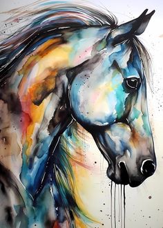 a painting of a horse with multicolored hair