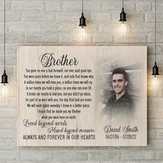 a wooden plaque with an image of a man's face and poem on it