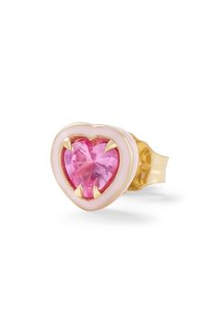 Add a pop of color to your ear with our signature 14K Yellow Gold Heart-Shaped Cocktail Stud featuring colored enamel and lab-created gemstones. Due to the custom nature of this product, please allow 20 business days for production. These are final sale. Please note, this is sold as a single, complete earring. Stone & setting: 6mm, 14K Yellow Gold, Made in New York City Heart Cocktail, Simple Jewellery, Alison Lou, Emerald Blue, Moon Ring, Yellow Citrine, Pink Enamel, Single Stone, Custom Earrings