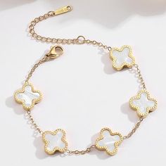 - The Clover Bracelet Measures 6.41 Inches With A 1.9-Inch Extension Chain. Its Adjustable Design Ensures It Fits Most Wrist Sizes Perfectly. - Crafted From High-Quality Stainless Steel, This Bracelet Is Durable, Fade-Resistant, And Hypoallergenic, Ensuring Comfort And Peace Of Mind While Wearing. - This Delicate Lucky Clover Bracelet Makes Ideal Gifts For Wives, Girlfriends, Mothers, And Daughters On Occasions Like Thanksgiving, Mother's Day, Christmas, Birthdays, Valentine's Day, And More. White Chain Bracelet As A Gift, White Gold Oyster Bracelet - Gift, White Gold Oyster Bracelet Gift, Elegant Stainless Steel Charm Bracelet For Anniversary, White Stainless Steel Bangle Bracelets, White Stainless Steel Bangle Bracelet, White Stainless Steel Jubilee Bracelet, Luxury White Chain Bracelet For Gift, Luxury White Chain Bracelet As Gift