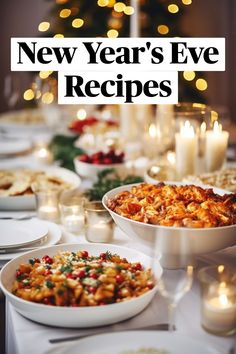 new year's eve recipes on a table with candles