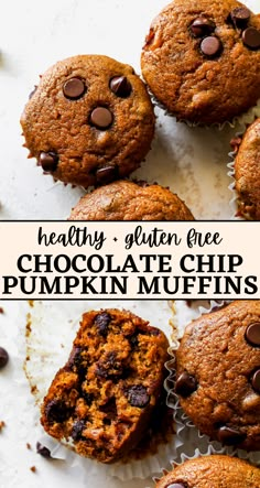 healthy gluten free chocolate chip pumpkin muffins are the perfect treat for fall