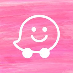 a pink and white painting with a smiling face on it's side, which has a bone in the middle