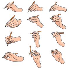 hands holding pencils and writing with their fingers in different positions, including the thumbnails