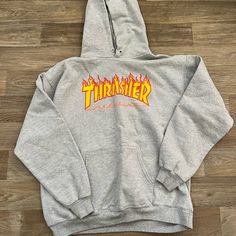 Basically Brand New. Soft And Thick. Heavy Material Orange Cotton Hoodie With Letter Print, Orange Letter Print Hoodie For Streetwear, Orange Hooded Sweatshirt For Streetwear, Orange Drawstring Hood Sweatshirt For Streetwear, Casual Orange Cotton Hoodie, Orange Sweatshirt With Drawstring Hood For Streetwear, Casual Orange Sweatshirt For Streetwear, Orange Hooded Hoodie For Streetwear, Orange Casual Crew Neck Hoodie