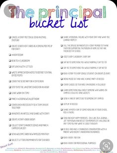 the principals bucket list for students to use in their school's writing and reading skills