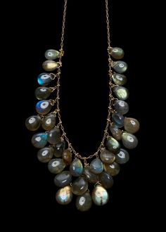 Labradorite Briolette Waterfall Cascade Necklace in 18k Gold Necklace is 18 inches in length Cascade Necklace, Waterfall Necklace, 18k Gold Necklace, Modern Organic, Lovely Jewellery, Antique Jewelry, Labradorite, Turquoise Necklace, Pearl Necklace