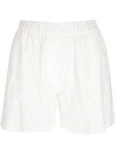 White broderie anglaise shorts from Kenzo in cotton, lined, two side pockets, one back pocket, elasticated waist. White Cotton Bottoms With Eyelet Details, Spring Broderie Anglaise Bottoms For Daywear, Casual Cotton Bottoms With Broderie Anglaise, White Shorts With Pockets For Daywear, Casual Eyelet Bottoms For Summer, Spring Cotton Bottoms With Broderie Anglaise, Casual Broderie Anglaise Bottoms For Spring, Bermuda Shorts With Built-in Shorts For Daywear, Golden Goose Deluxe Brand