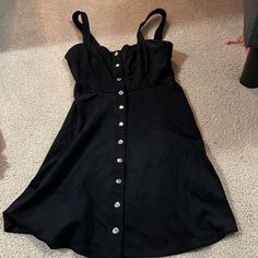 Very Soft, Never Worn Black Mini Dress With Button Closure, Black Dress With Button Closure, Black Dresses With Button Closure, Chic Black Mini Dress With Button Closure, Trendy Black Mini Dress With Buttons, Black Dress With Button Closure For Date Night, Trendy Black Dress Down Dresses, Black Buttoned Dress For Night Out, Black Mini Dress With Button Closure For Date Night