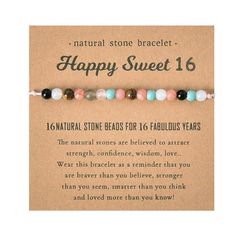 a bracelet with the words happy sweet 16 and beaded beads in white, pink, blue