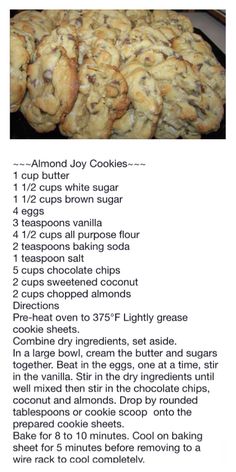 the recipe for chocolate chip cookies is shown