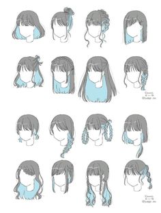 Anime Hairstyles With Braids, Drawing Poses Easy Female, Anime Aesthetic Hairstyles, Cute Drawn Hairstyles, Drawing Refrances Hair, Anime Hairstyle Ideas Female, Anime Hair Reference Side View