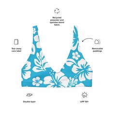 It’s so easy to fall in love with this bikini top from Extremely Stoked! Add a different size bottom for the perfect look and perfect fit made especially for you! To make this top even more versatile, mix and match it with different bikini bottoms for your own unique look. • Double-layered and non-reversible • Removable padding • Tear-away care label • Zig-zag stitching *Swimsuit bottom only and two piece set with this design are listed and sold separately. This product is made especially for yo Seamless Halter Top For Beach Season Vacation, Tropical Seamless Triangle Top Swimwear, Beachy Vacation Halter Top, Bra Friendly, Beachy Bra Friendly Halter Top For Vacation, Beachy Bra-friendly Halter Top For Vacation, Blue Triangle Top Swimwear For Surfing, Blue Seamless Halter Top For Beach, Blue Bra-friendly Swimwear For Vacation, Blue Bra Friendly Halter Top For Sunbathing