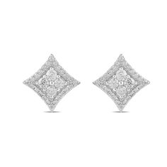 A perfect gift for a loved one or yourself, these diamond stud earrings dazzle with simplicity and style. Crafted in 10K white gold, each earring features four round brilliant cut diamonds weighing 1/8 carat total, and 24 round single cut diamonds. | 1/2 ct. tw. Diamond Stud Earrings | 10K White Gold | Size 8.40 mm | Helzberg Diamonds Diamond Earrings Square, White Gold Stud Earrings, Tiaras Jewellery, Earrings Square, Diamond Shape Earrings, White Gold Earrings Studs, White Gold Studs, Helzberg Diamonds, Gold Fashion Necklace