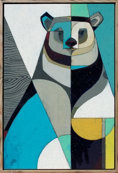 a painting of a panda bear with geometric shapes