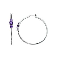 Add the perfect finishing touch to your ensemble with these Lavish by TJM Sterling Silver Purple Cubic Zirconia & Marcasite Hoop Earrings. Click on this JEWELRY & WATCHES GUIDE to learn about fit, styles, materials and more! Add the perfect finishing touch to your ensemble with these Lavish by TJM Sterling Silver Purple Cubic Zirconia & Marcasite Hoop Earrings. Click on this JEWELRY & WATCHES GUIDE to learn about fit, styles, materials and more! FEATURES Dimensions: 44.75 x 45.75 mm Backings: cl Elegant Hoop Jewelry With Gemstone Accents, Elegant Round Hoop Earrings With Gemstone Accents, To Learn, Cubic Zirconia, Jewelry Watches, Hoop Earrings, Sterling Silver, Purple, Silver