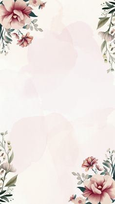 a pink and white floral background with watercolor flowers on the bottom right hand corner