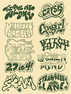 some type of graffiti font that is green and white with black lettering on it,