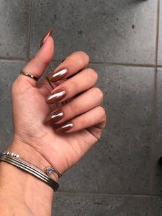 Brown glazed donut nails almond nails autumn nails Frosted Brown Nails, Taupe Glazed Nails, Pearly Brown Nails, Glazed Brownie Nails, Chocolate Brown Glazed Donut Nails, Hayley Bieber Nails Brown, Glazed Espresso Nails, Glazed Mocha Nails, Brown Metalic Nails